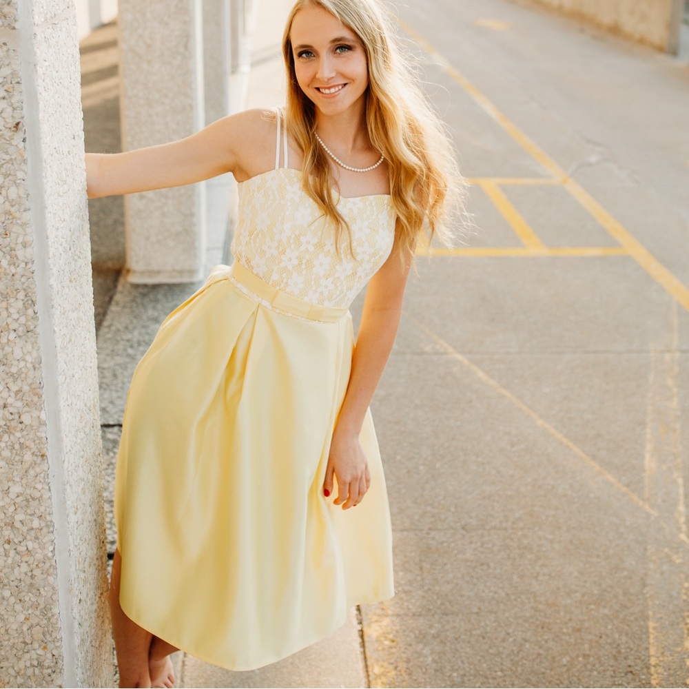 Vintage Yellow and White Silk & Lace Dress